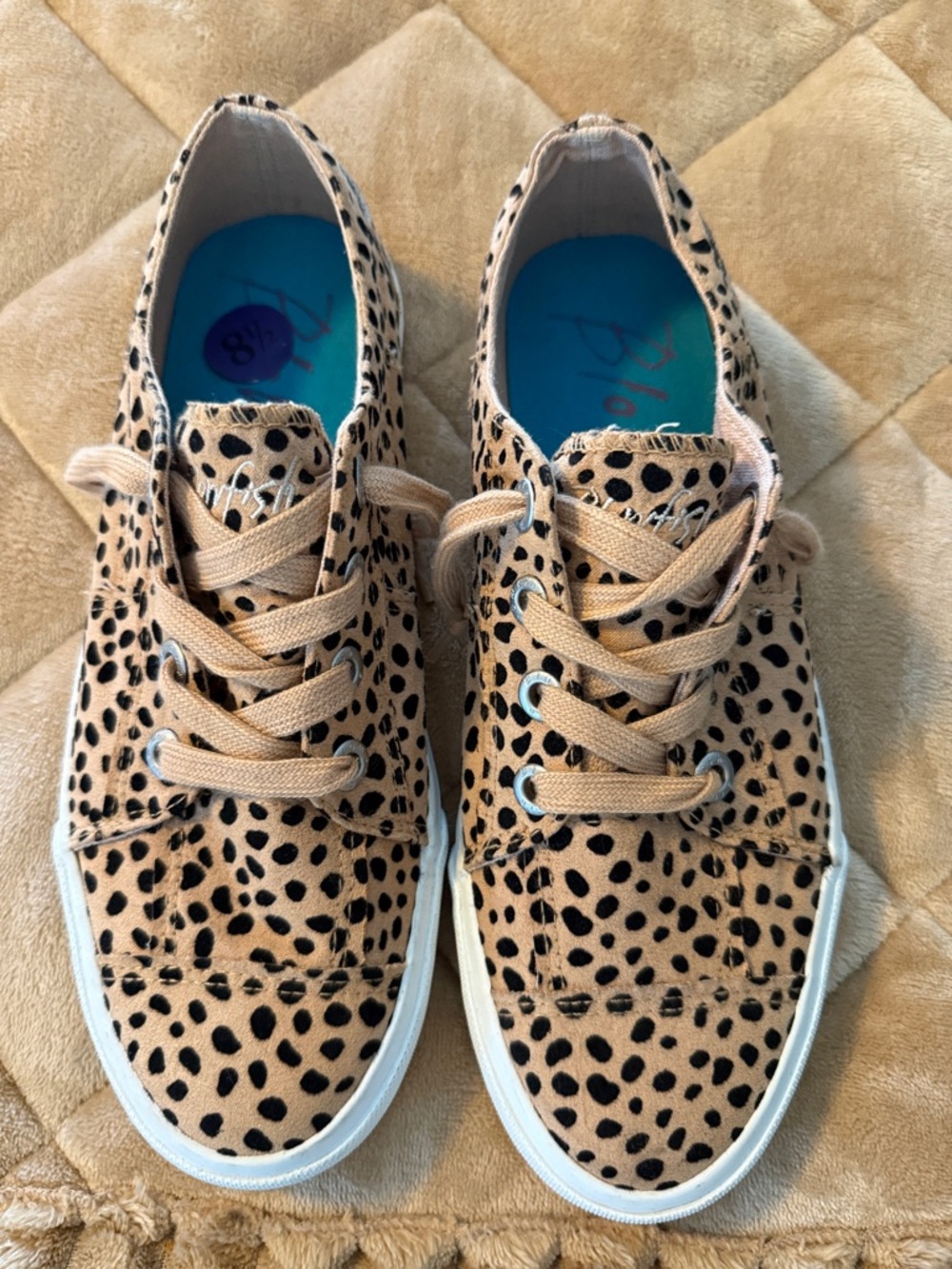 Blowfish Cheetah Print Tan and Black Lace-Up Sneakers